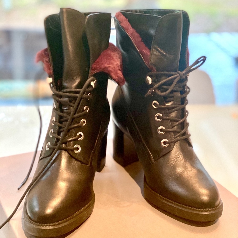 Aquatalia Idris Calf/Faux Fur Black/Burgundy - Picture 1 of 6